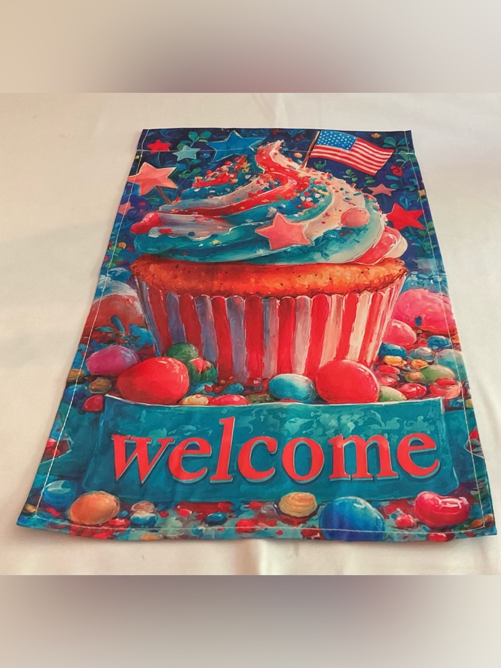 Patriotic Cupcake Welcome Garden Flag - Multicolor